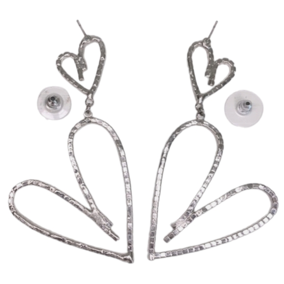 Rhinestone Dangly Double Heart Earrings - Picture 5 of 6